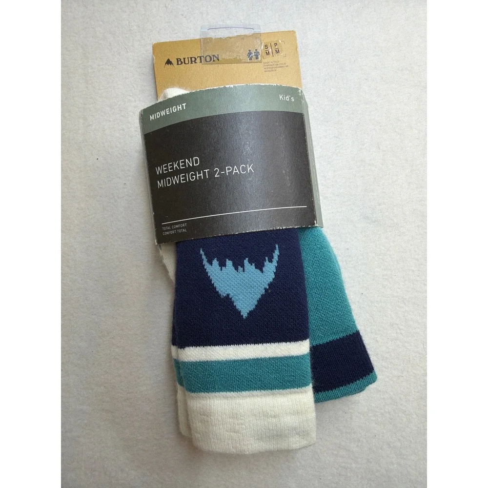 Burton Youth Weekend Midweight Socks 2-Pack Stout White Navy Teal S/M Kids NWT